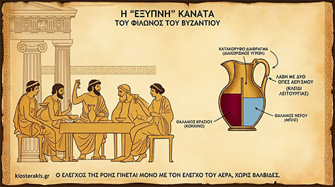 Ο "μπάρμαν" της αρχαιότητας άλλαζε «κοκτέιλ» απλώς μετακινώντας τα δάχτυλά του πάνω στη λαβή Η “έξυπνη” κανάτα του Φίλωνος του Βυζαντίου